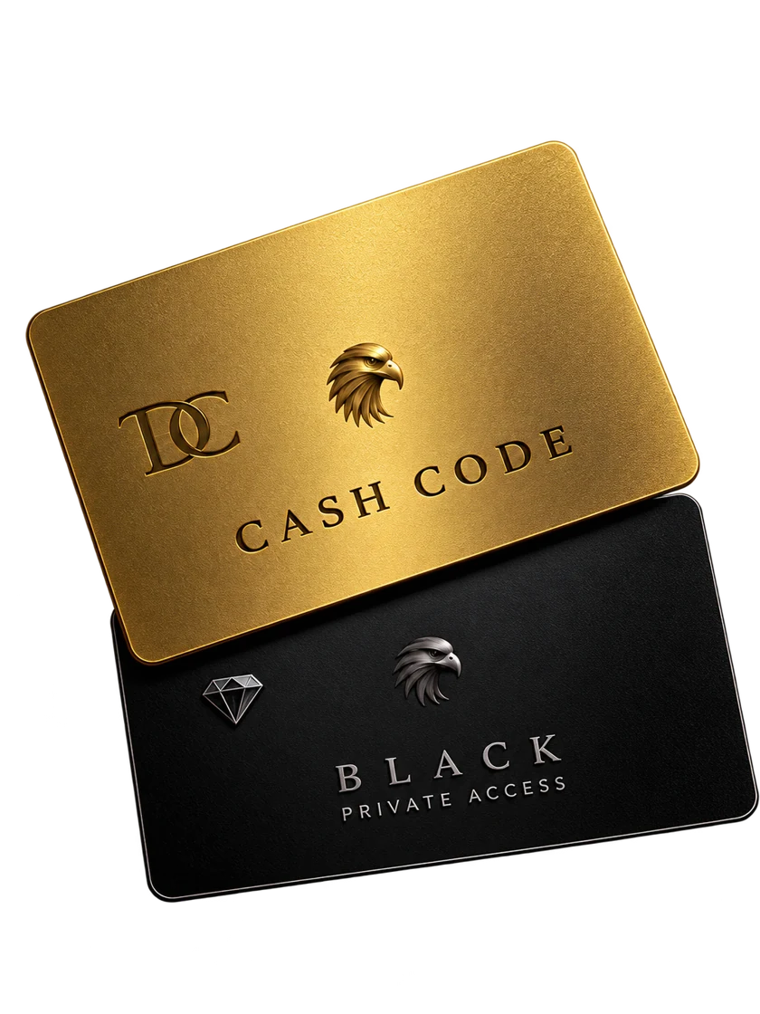Cartão dourado Cash Code e cartão preto BLACK Private Access